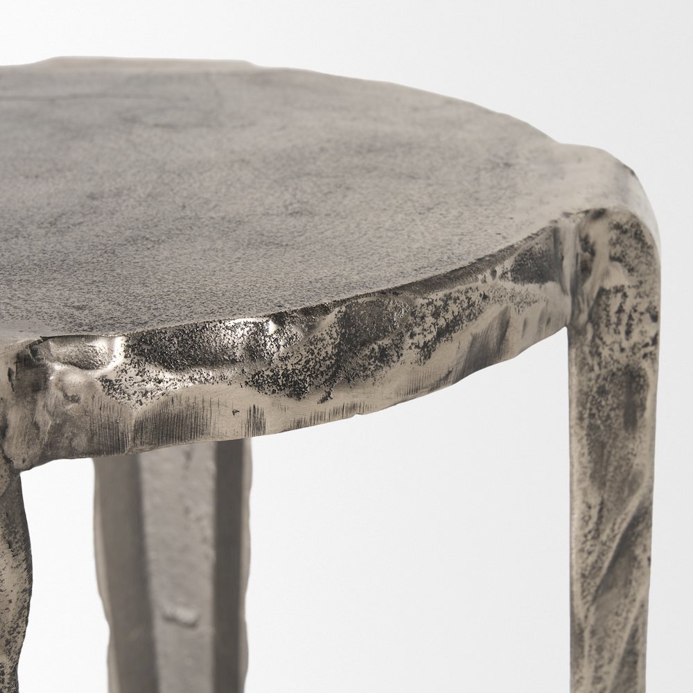 Randy Textured Silver Nickel Cast Aluminum Metal Accent Table. Picture 4