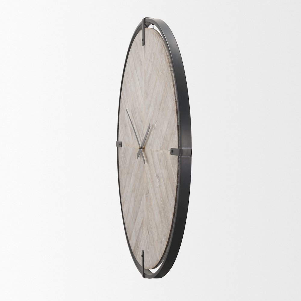Rani Matte Black Metal w/ Wood Wall Clock. Picture 2