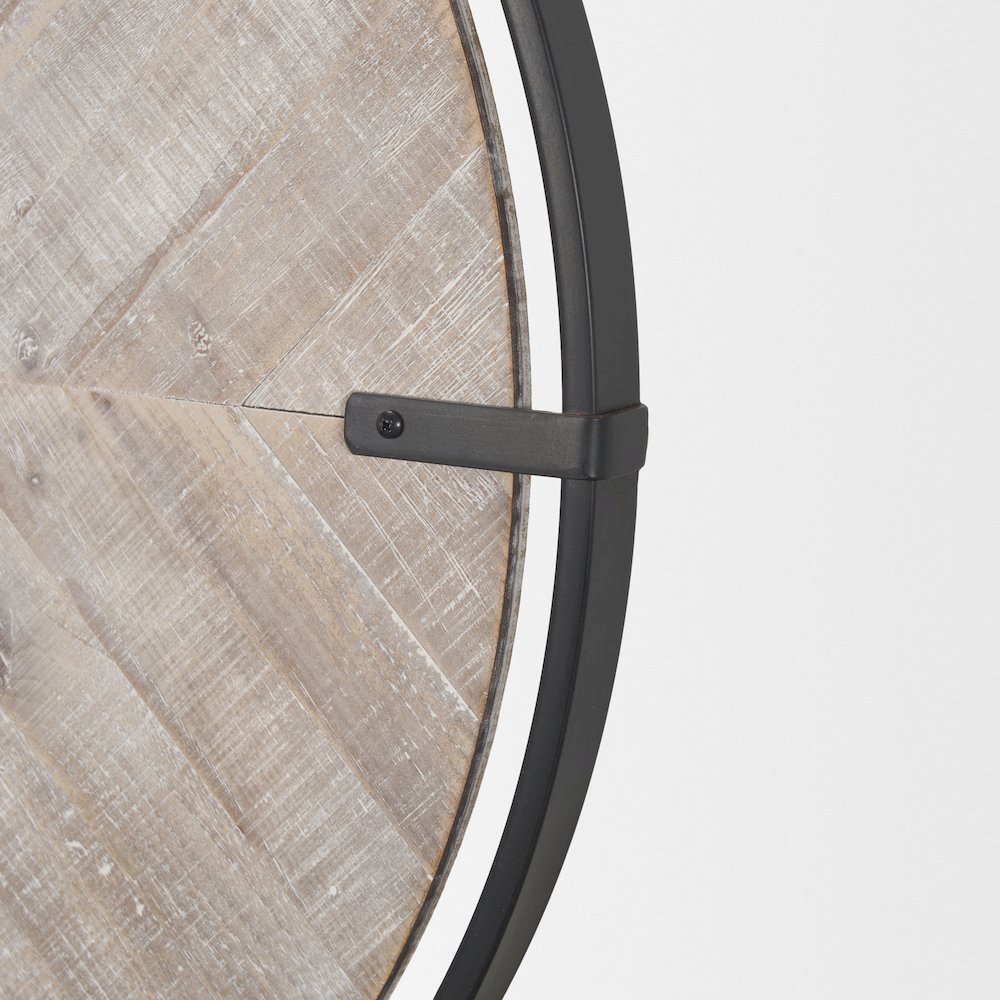 Rani Matte Black Metal w/ Wood Wall Clock. Picture 4