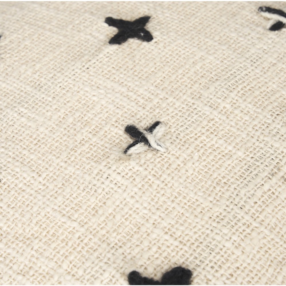 Saanvi Wool w/ Cream and Black Stitched Cross Patterned Pouf. Picture 4