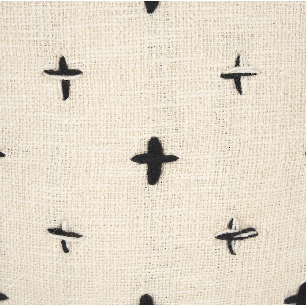 Saanvi Wool w/ Cream and Black Stitched Cross Patterned Pouf. Picture 5