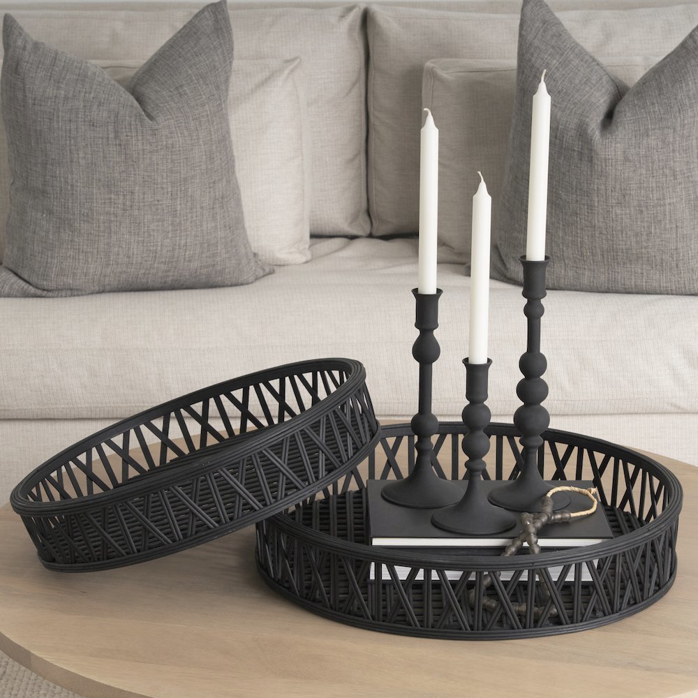 Haute Medium Matte Black Blown Glass Candlestick. Picture 5