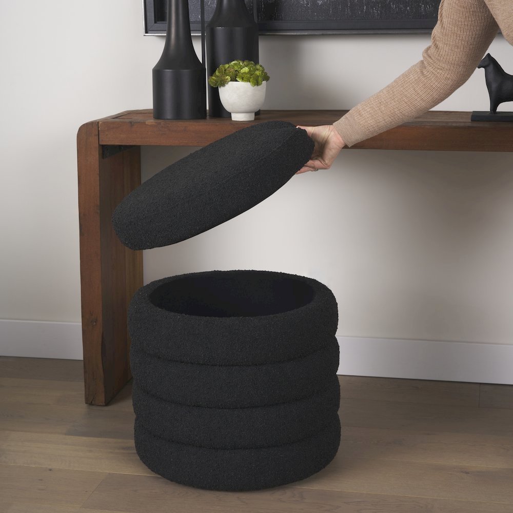 Elise Black Boucle Upholstered Storage Ottoman. Picture 2