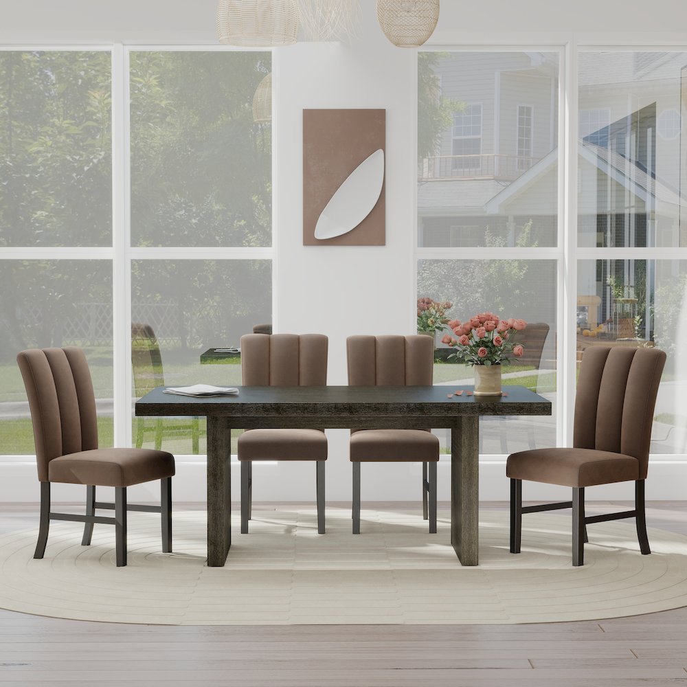 Madison 5-Piece Dining Set, Slat-Fluted Dining Table with 4 Chairs, Chocolate. Picture 4