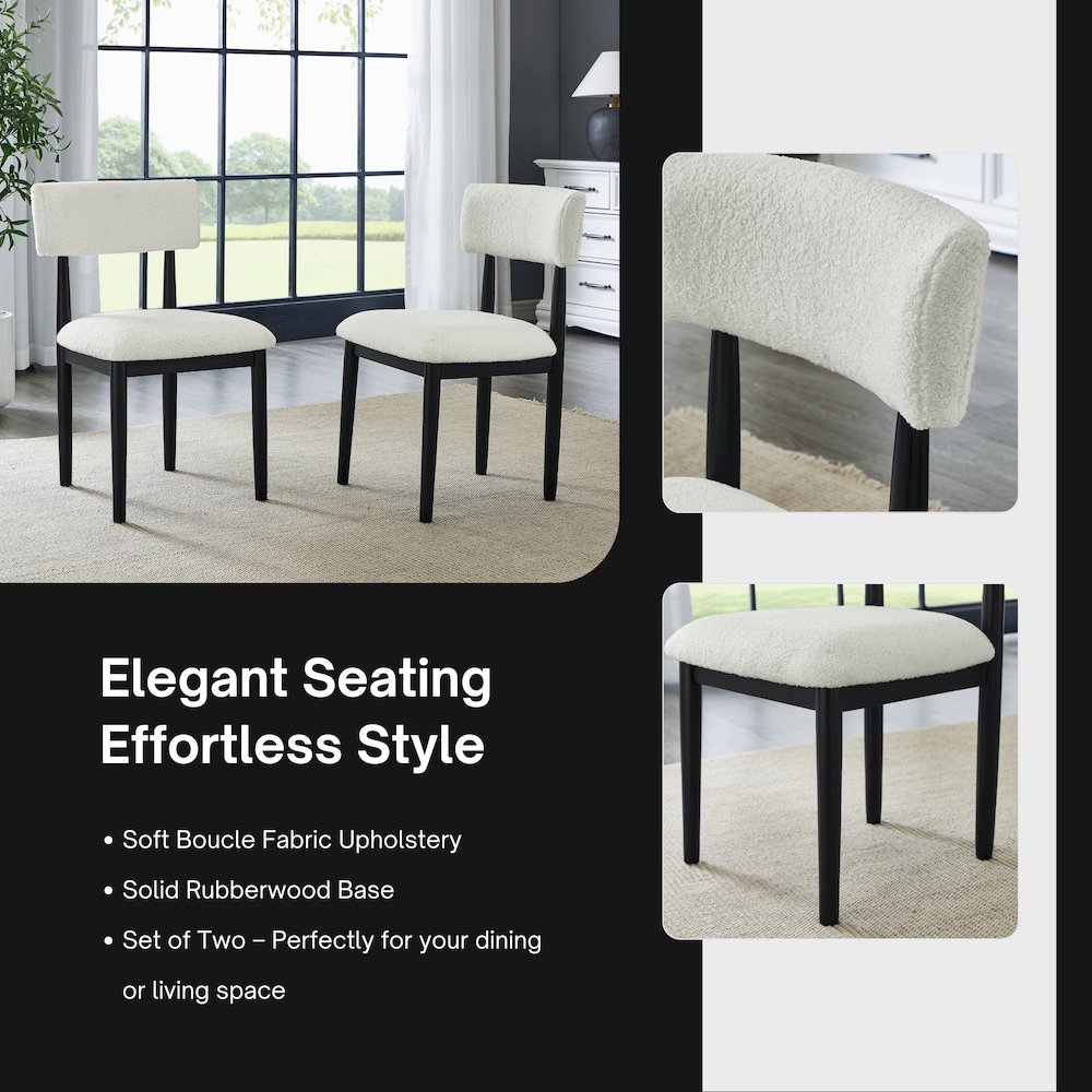 Edo 5-Piece Dining Set, Round Trestle Table and 4 Chairs, White and Black. Picture 6