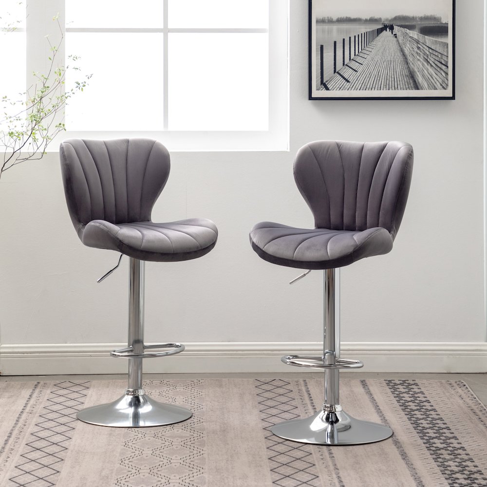 Ellston Upholstered Adjustable Swivel Barstools in Gray, Set of 2. Picture 3
