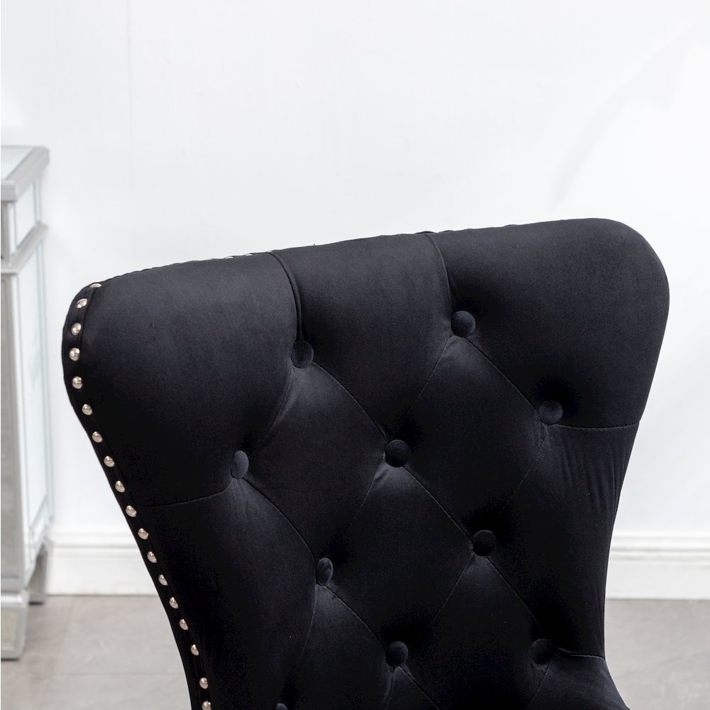 Montura Contemporary Tufted Velvet Chair with Nailhead Trim, Set of 2, Black. Picture 7