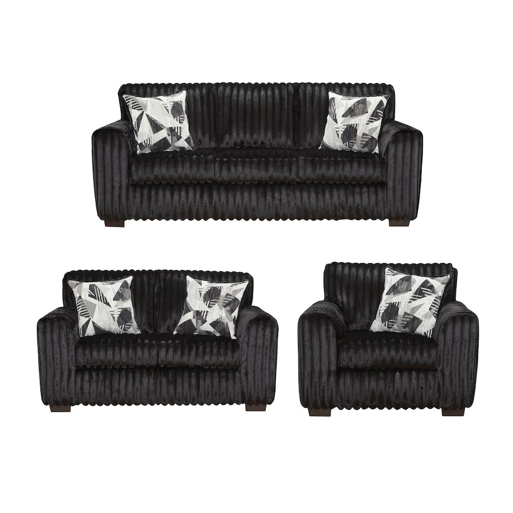 Nolan 3-Piece Living Room Set, Sofa Loveseat and Chair, Lush Black. Picture 1