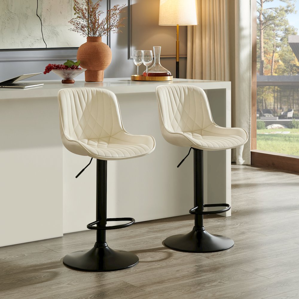 Kovyn Contemporary Adjustable Barstool with Faux Leather Swivel Seats, Set of 2. Picture 4