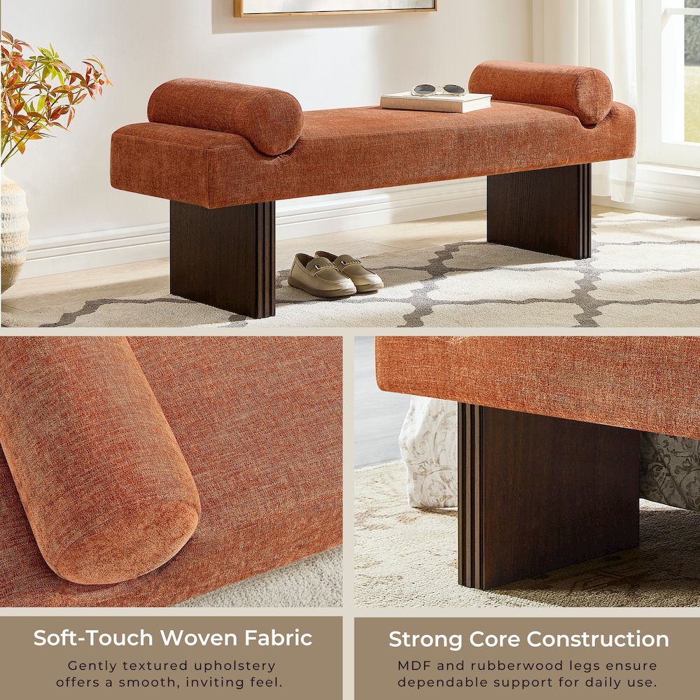 Brooke Contemporary Upholstered Bench, Orange. Picture 5