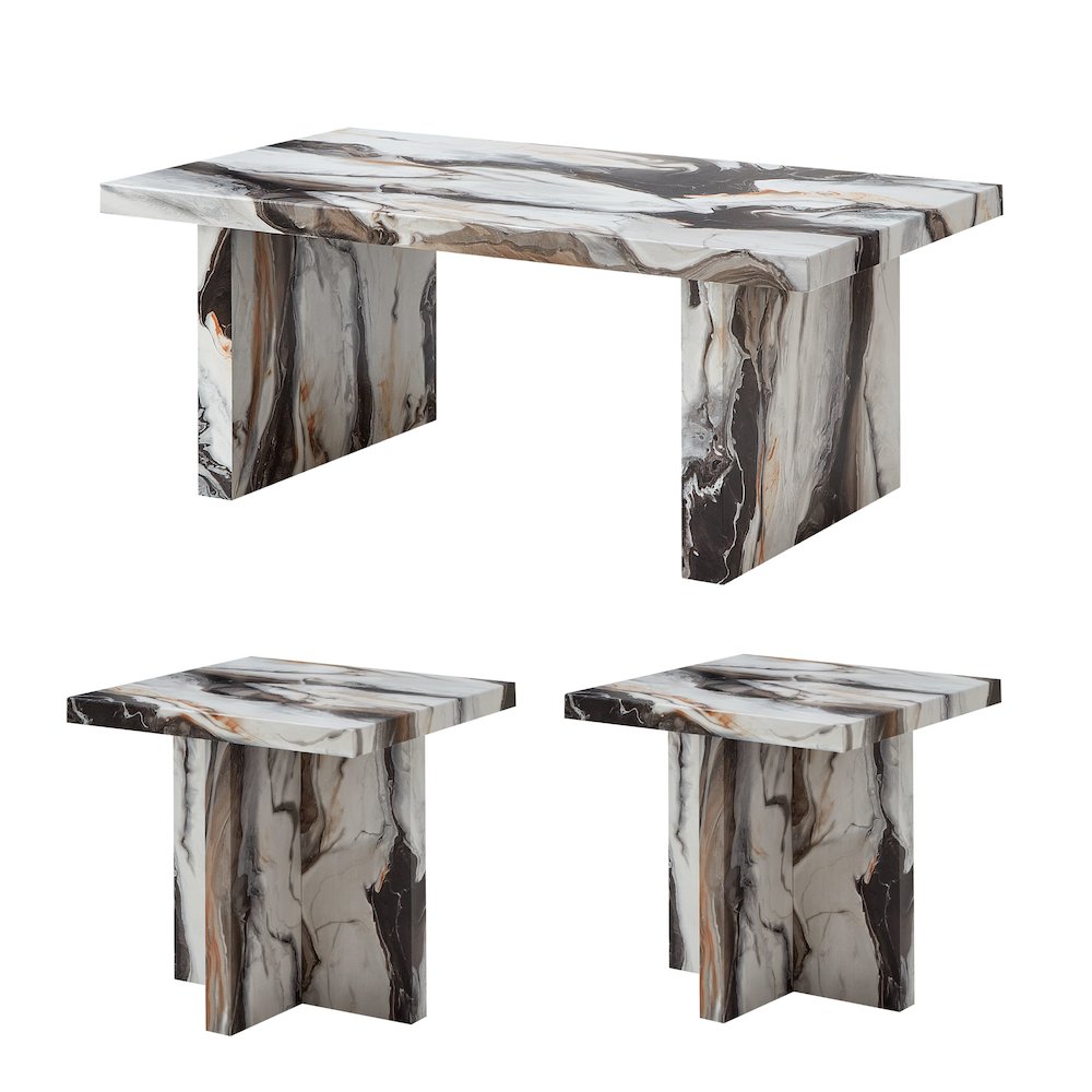 Cavira 3-Piece Faux Marble Coffee Table Set, Table and Two Side Tables,Off-white. Picture 1