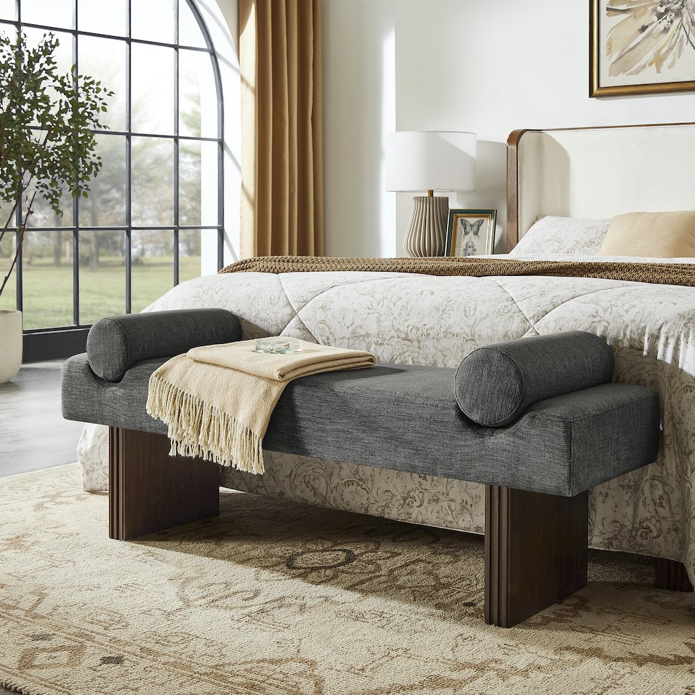 Brooke Contemporary Upholstered Bench, Black. Picture 2