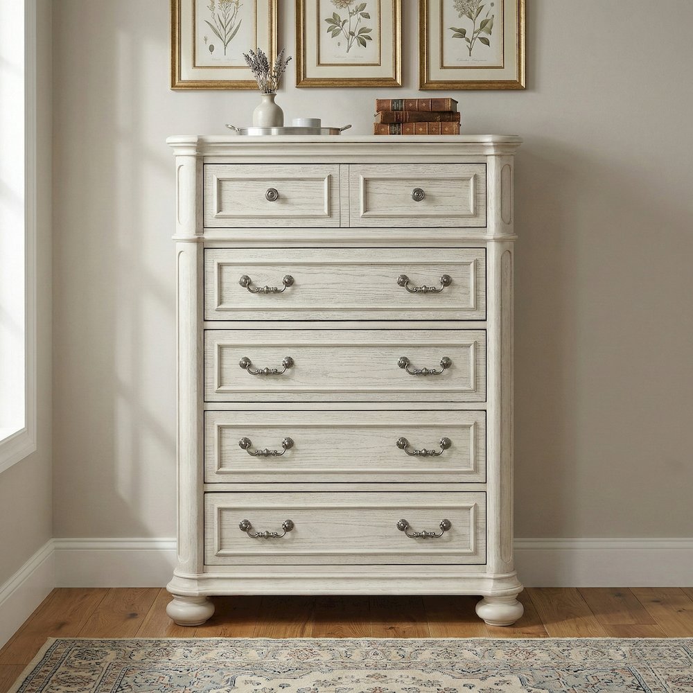 Nelson 5-Drawer Bedroom Chest with Flip-top, Antique White. Picture 3
