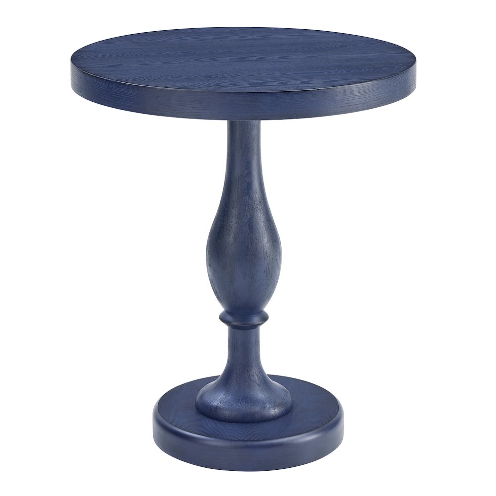 Solmere 22" Round Wood Pedestal End Table, Blue. Picture 1