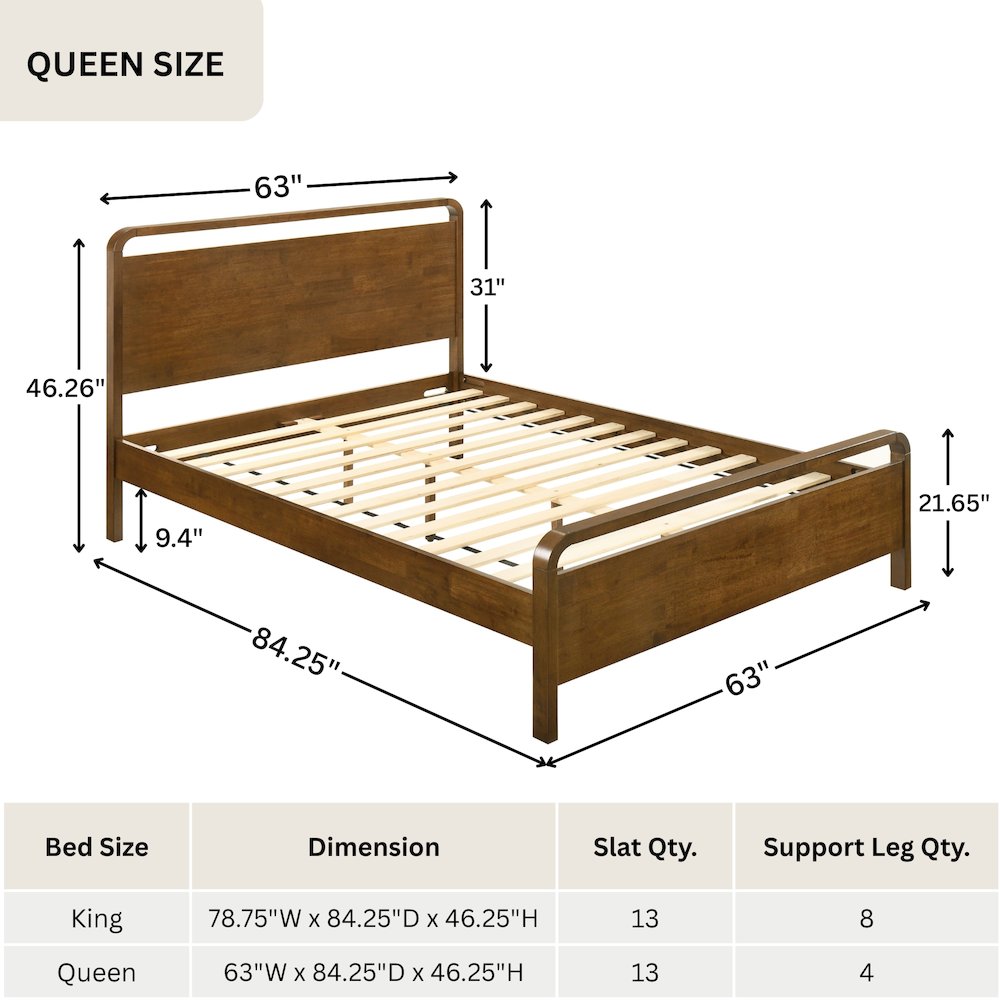 Eldren Wood Platform Bed in Walnut Finish, Queen. Picture 10