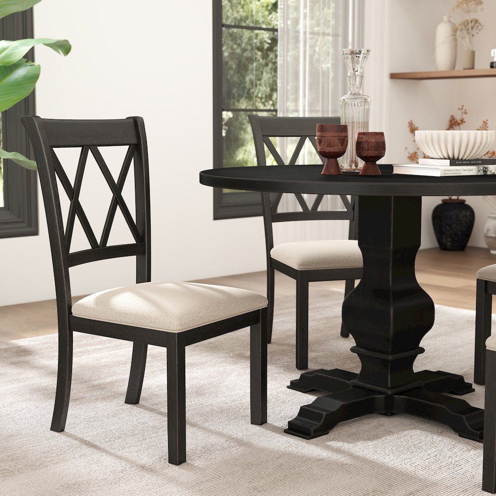 Havre Dining Set, Pedestal Round Table with 4 Chairs. Picture 9