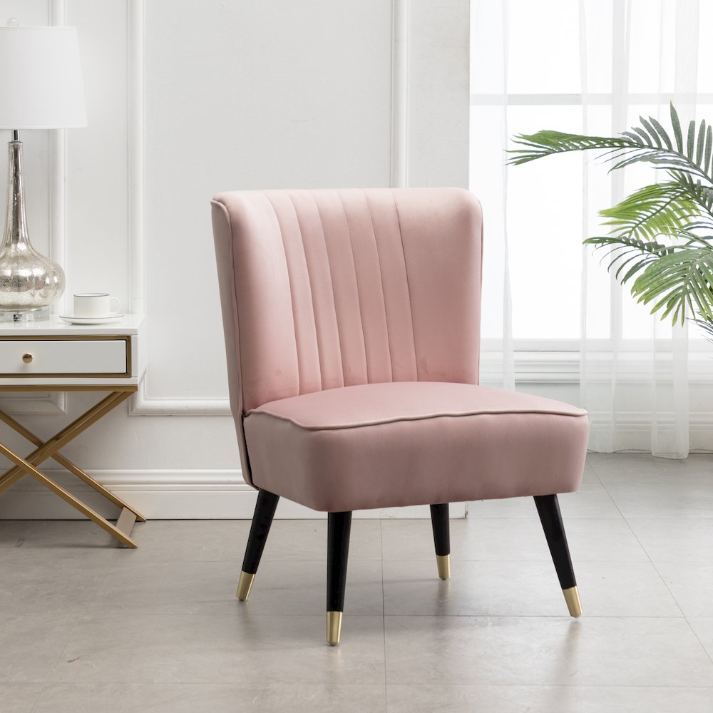 Elon Contemporary Velvet Upholstered Accent Chair, Pink. Picture 2