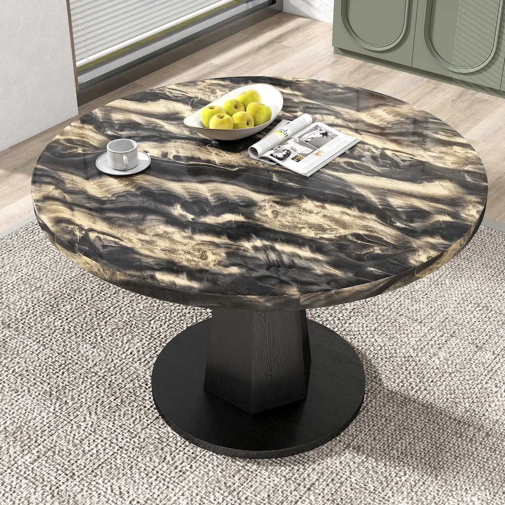 5-Piece Dining Set, Black and Gold Faux Marble Dining Table Four Chairs, Gray. Picture 8