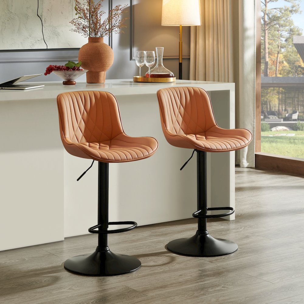 Kovyn Contemporary Adjustable Barstool with Faux Leather Swivel Seats, Set of 2. Picture 2