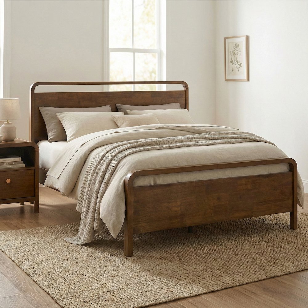 Eldren Wood Platform Bed in Walnut Finish, King. Picture 3