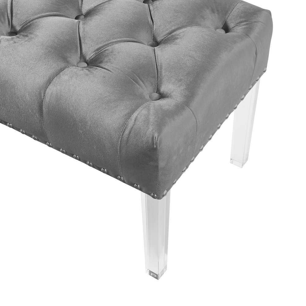 Valley Button tufted Velvet Upholstered Bench With Acrylic Leg. Picture 3