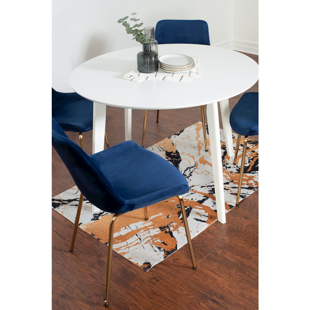 Aufurr 5-Pc Dining Set, White Round Dining Table with 4 Chairs, Blue. Picture 6