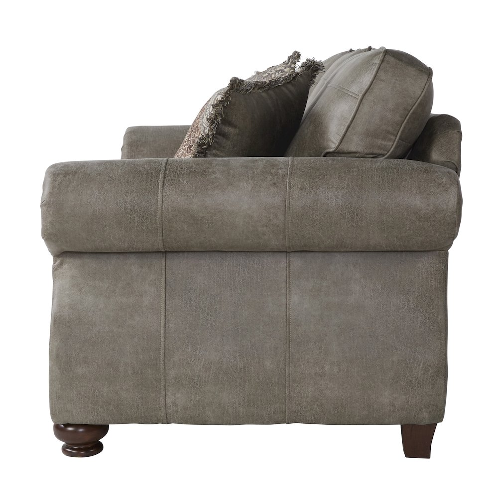 Leinster Faux Leather Upholstered Nailhead Loveseat in Stone Gray. Picture 3