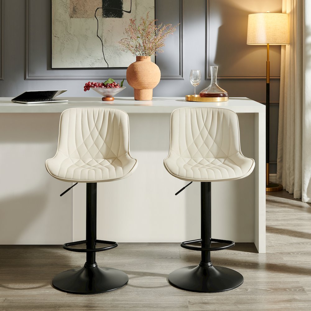 Kovyn Contemporary Adjustable Barstool with Faux Leather Swivel Seats, Set of 2. Picture 2