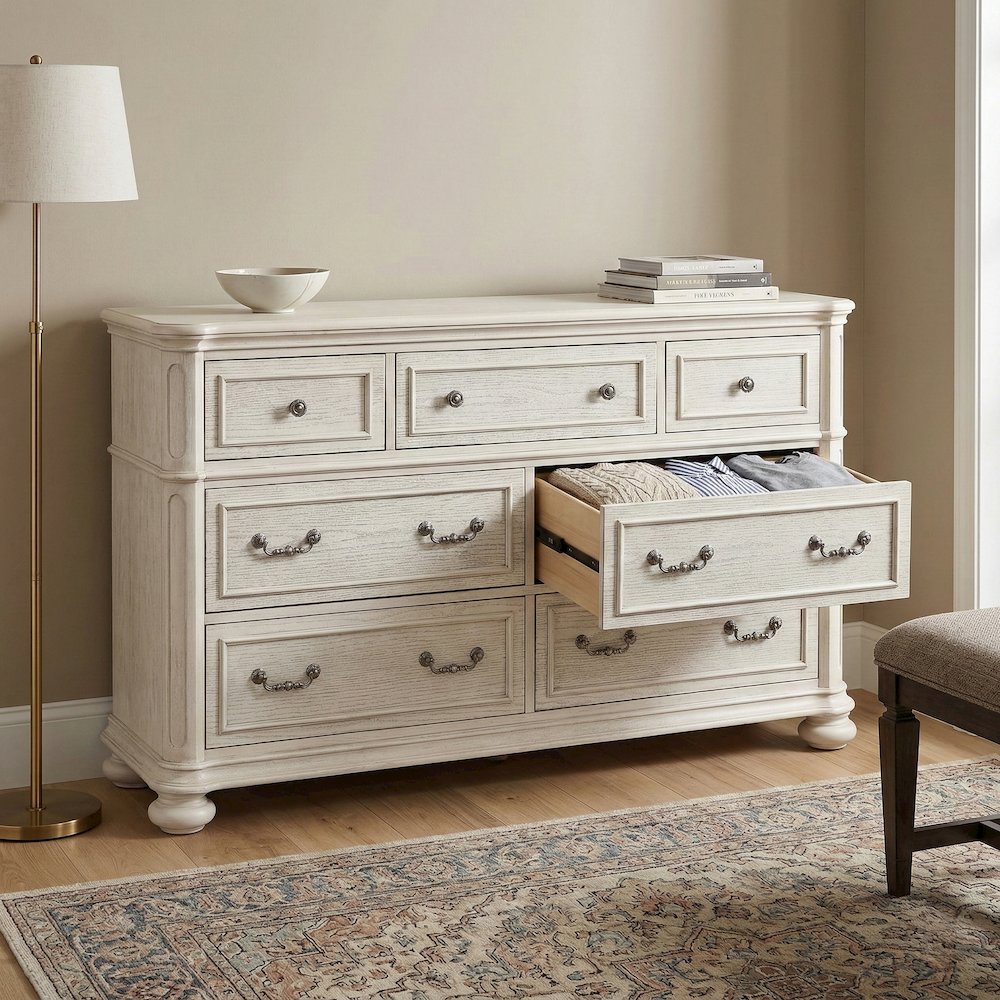 Nelson 7-Drawer Bedroom Dresser, Antique White. Picture 4