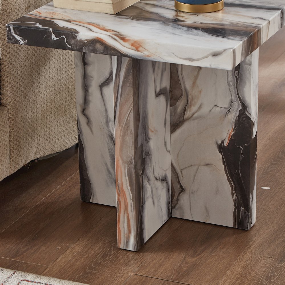 Cavira Modern Faux Marble Living Room Side Table, Off-white. Picture 6