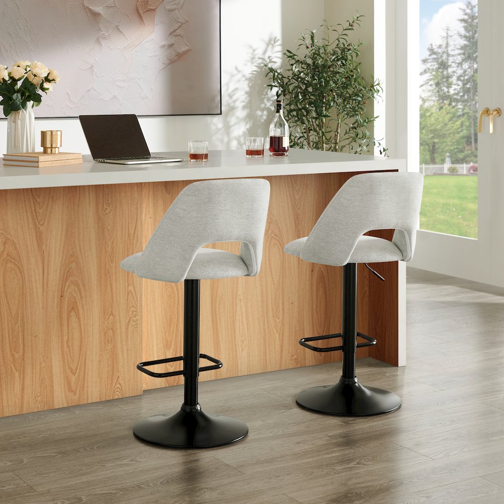 Nuvia Contemporary Adjustable Barstool with Upholstered Swivel Seats, Set of 2. Picture 6