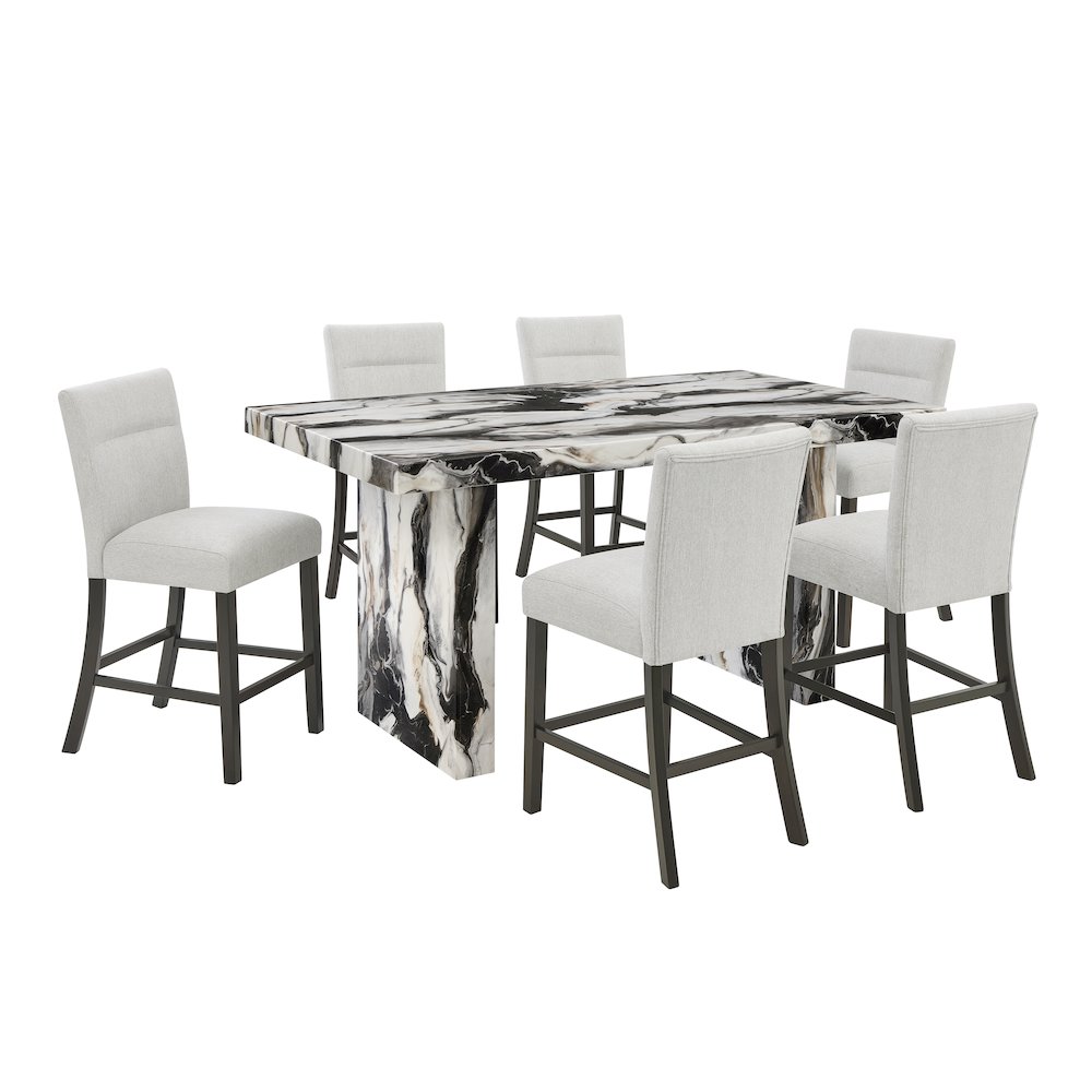 Cavira 7-Piece Modern Faux Marble Dining Set, Counter Height Table with 6 Chairs. Picture 1
