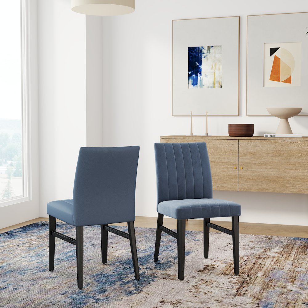Edo 5-Piece Dining Set, Round Trestle Table and 4 Chairs, Gray and Blue. Picture 12
