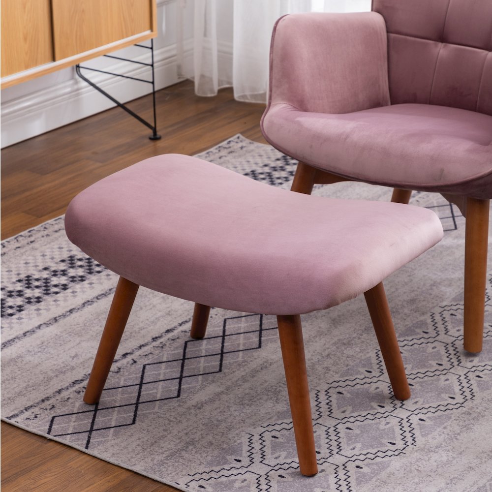 Leiria Contemporary Silky Velvet Tufted Accent Chair with Ottoman, Mauve. Picture 6