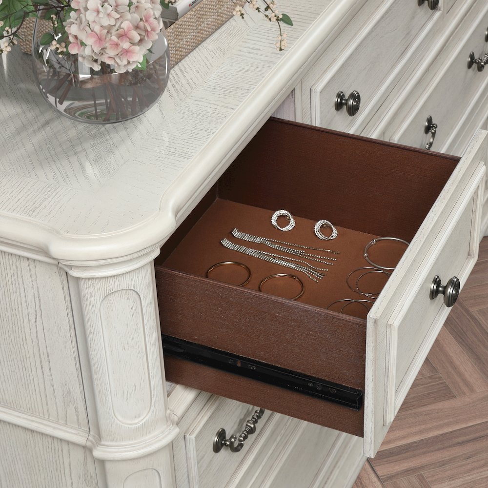 Nelson 7-Drawer Bedroom Dresser with Mirror, Antique White. Picture 8