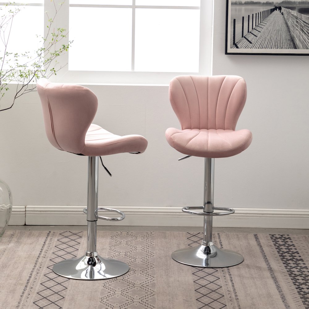 Ellston Upholstered Adjustable Swivel Barstools in Pink, Set of 2. Picture 5