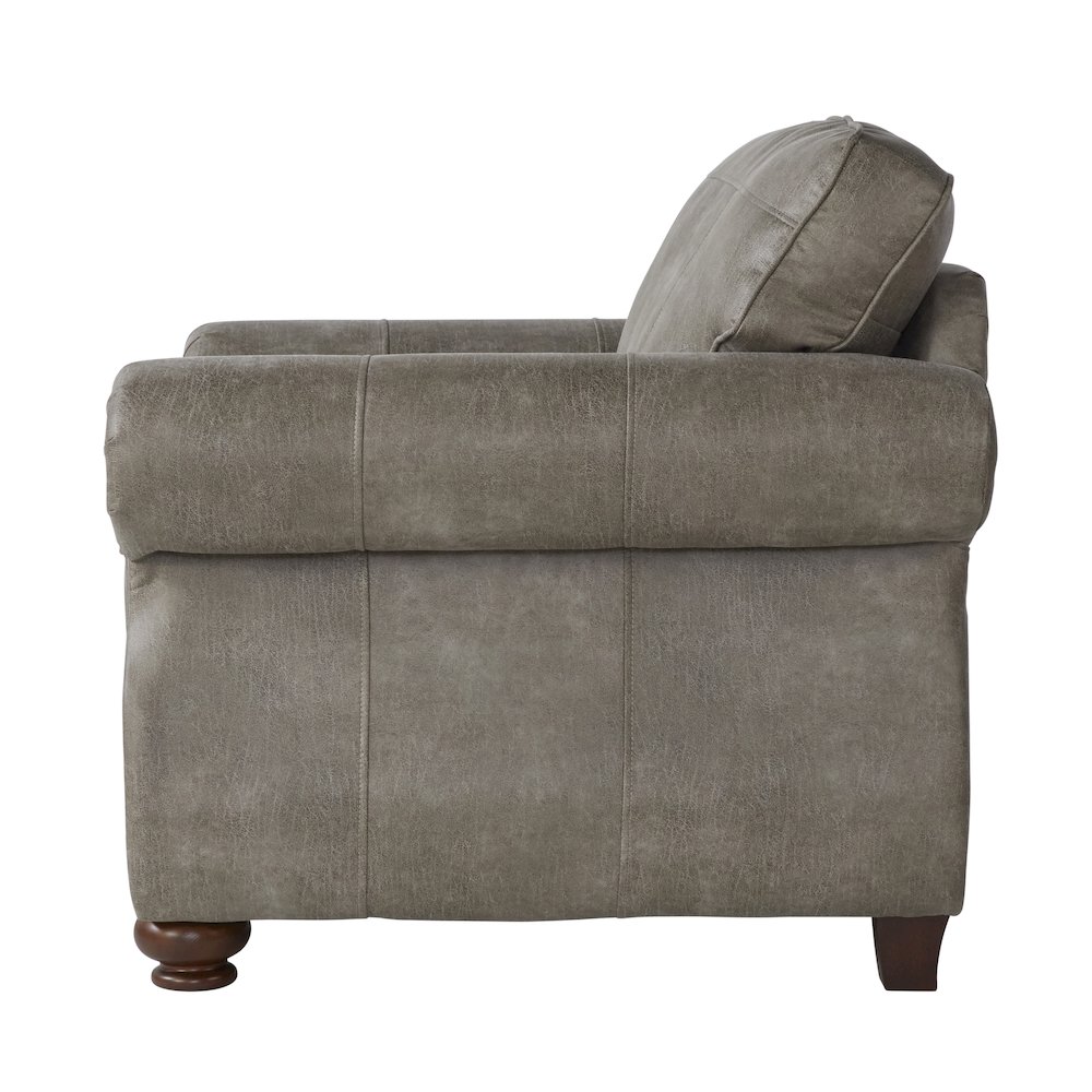 Leinster Faux Leather Upholstered Nailhead Chair and Ottoman in Stone Gray. Picture 3