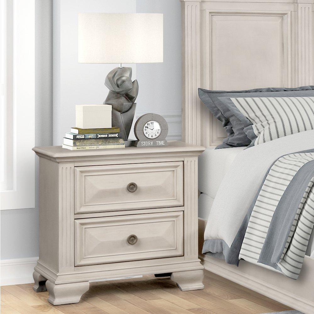 Renova Distressed Parchment 2-Drawer Nightstand. Picture 2