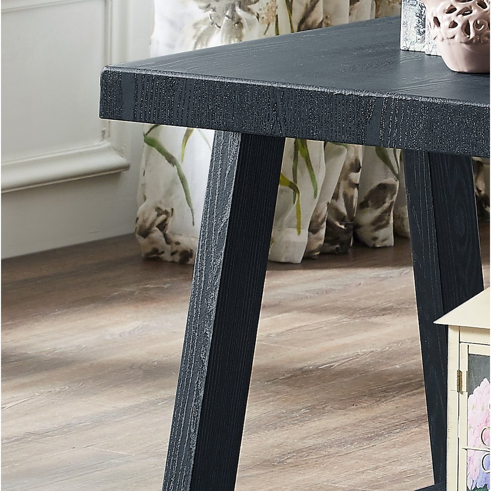 Athens Contemporary Replicated Wood Shelf Coffee Set Table in Black Finish. Picture 8