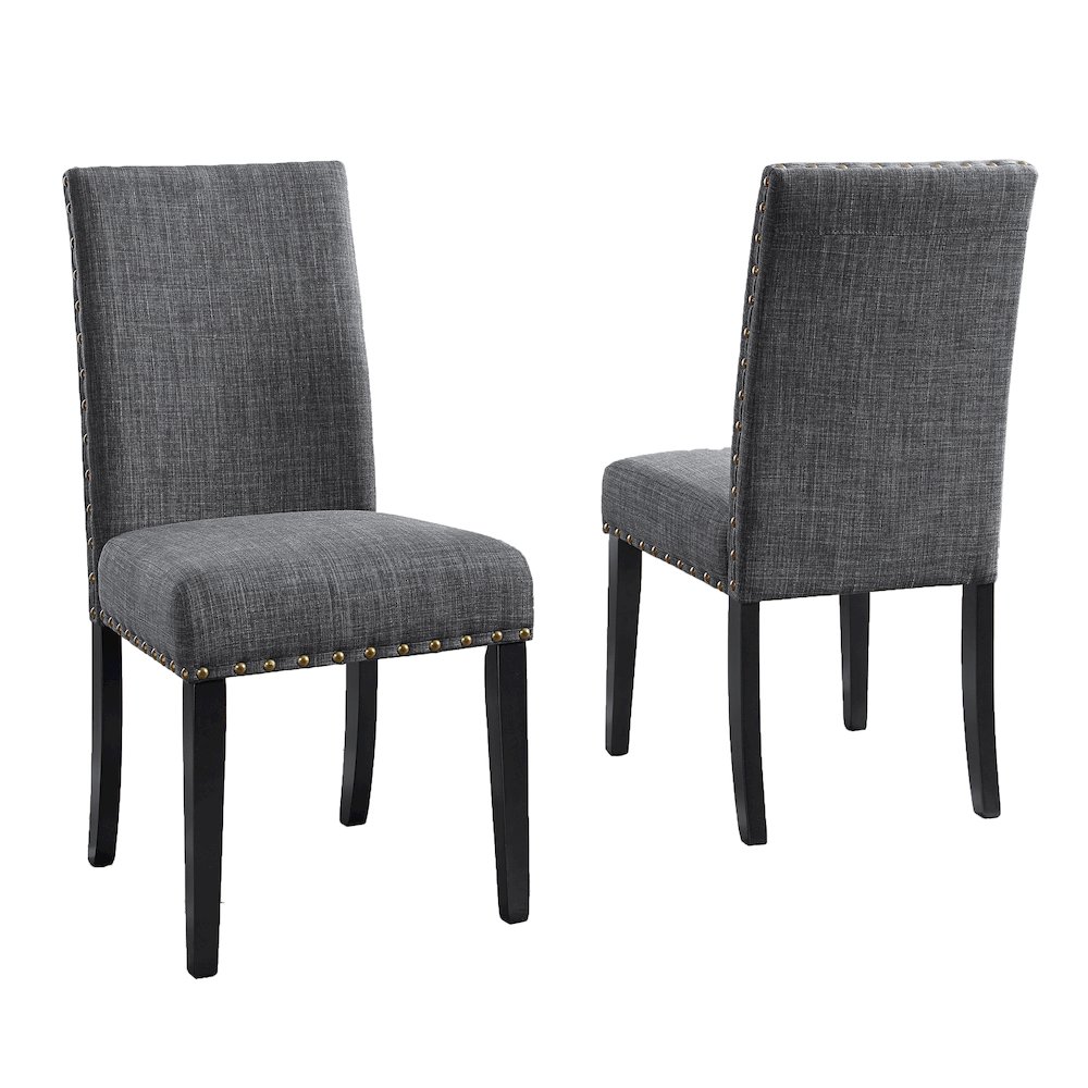 Biony Gray Fabric Dining Chairs with Nailhead Trim, Set of 2. Picture 1