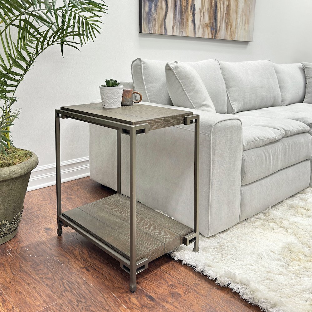 Corbeta 3Pc Living Room Coffee Table and 2 Chairside Tables Set, Aged Graphite. Picture 4
