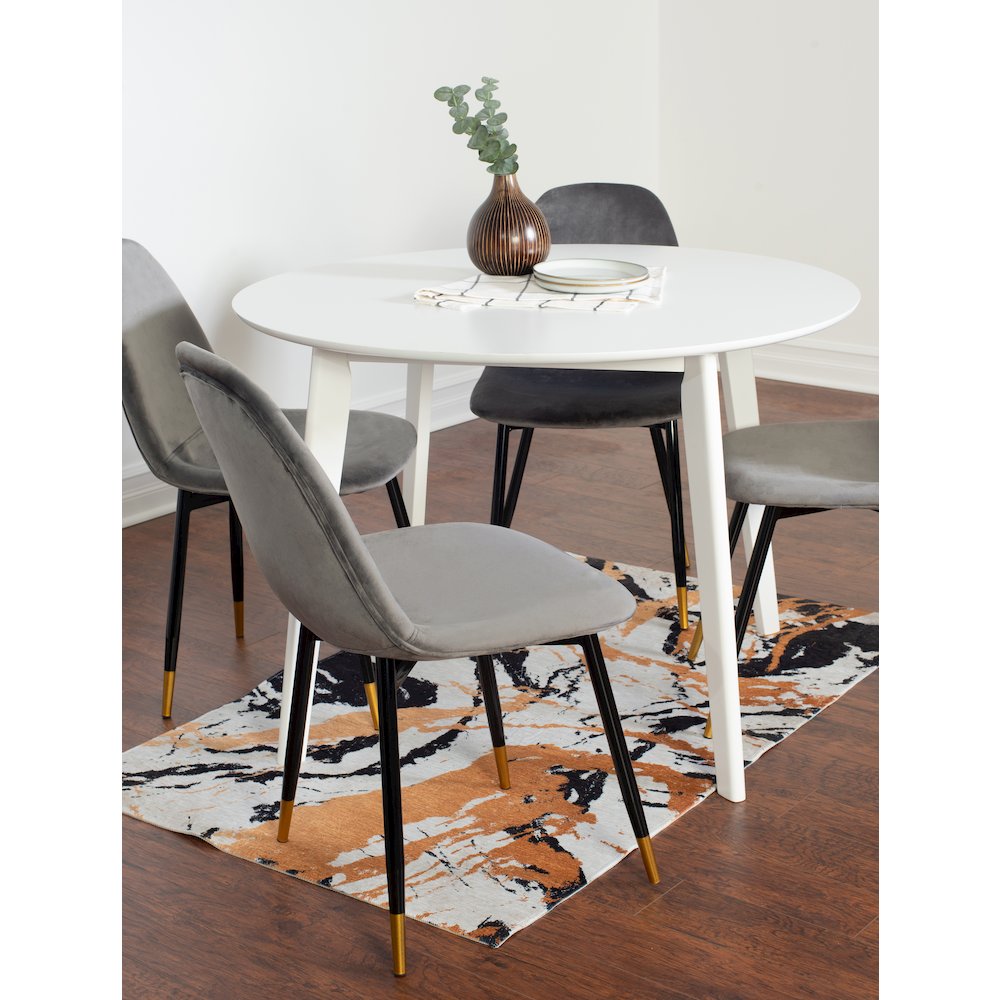 Lassan Contemporary 5-Pc Dining Set, White Round Dining Table and 4 Chairs, Gray. Picture 3