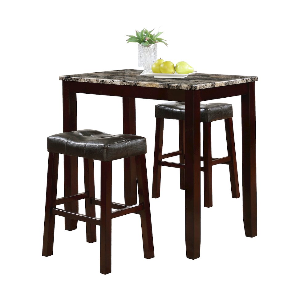 Scaff 3-Pc Counter Height Glossy Print Marble Breakfast Table with Stools. Picture 1
