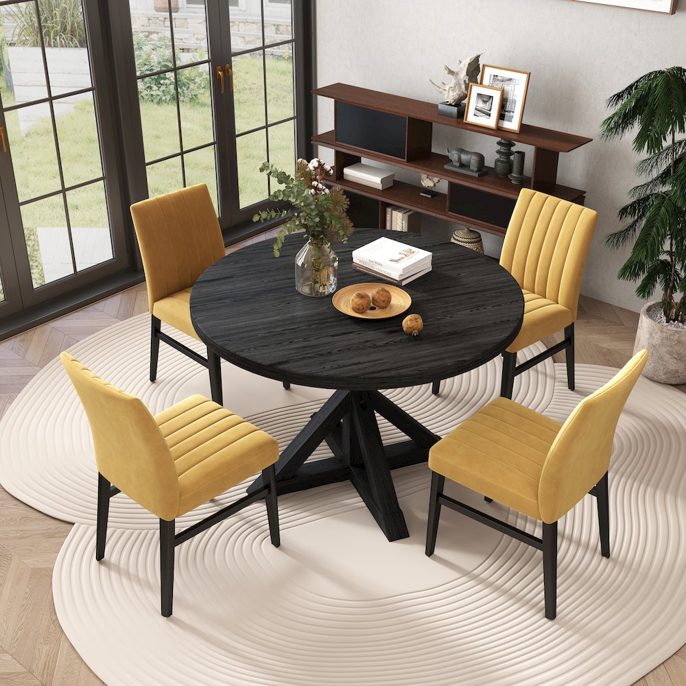 Walton 5-Piece Round Dining Set, Cross-Buck Table. Picture 3