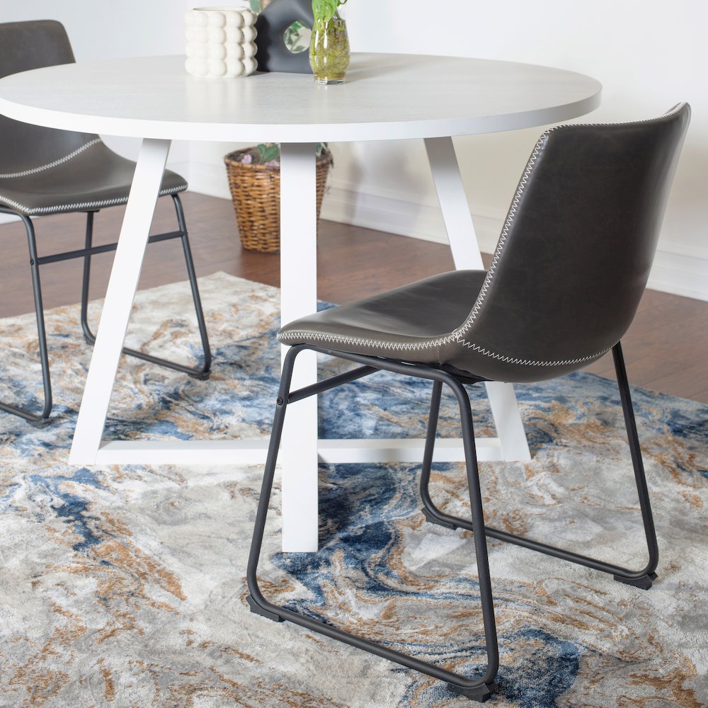 Varna 3-Pc Round Dining Set, Trestle Dining Table with 2 Chairs, Antique Gray. Picture 4