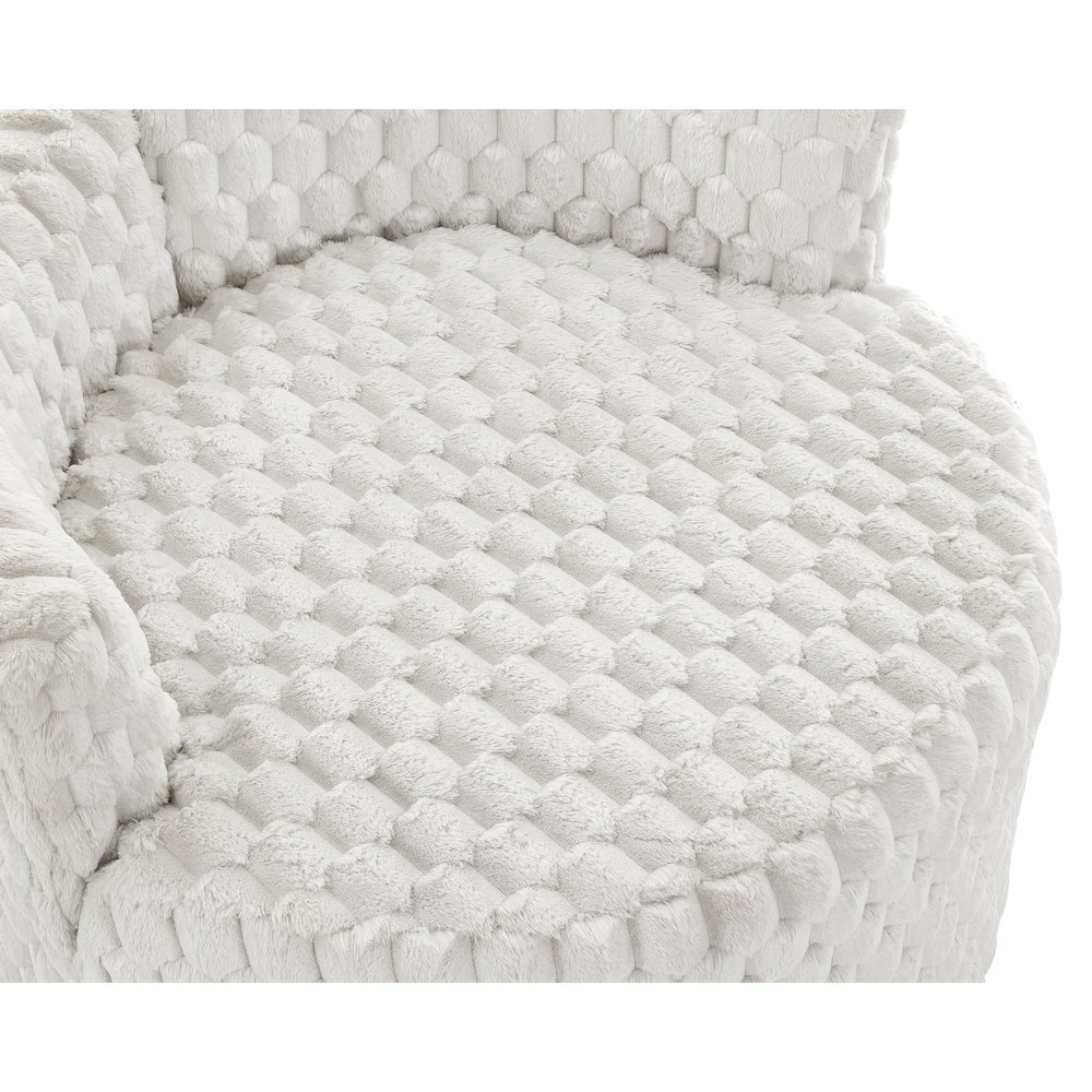 Malna Plush 3D Upholstered Barrel Accent Chair with Wheels, Off-white. Picture 7
