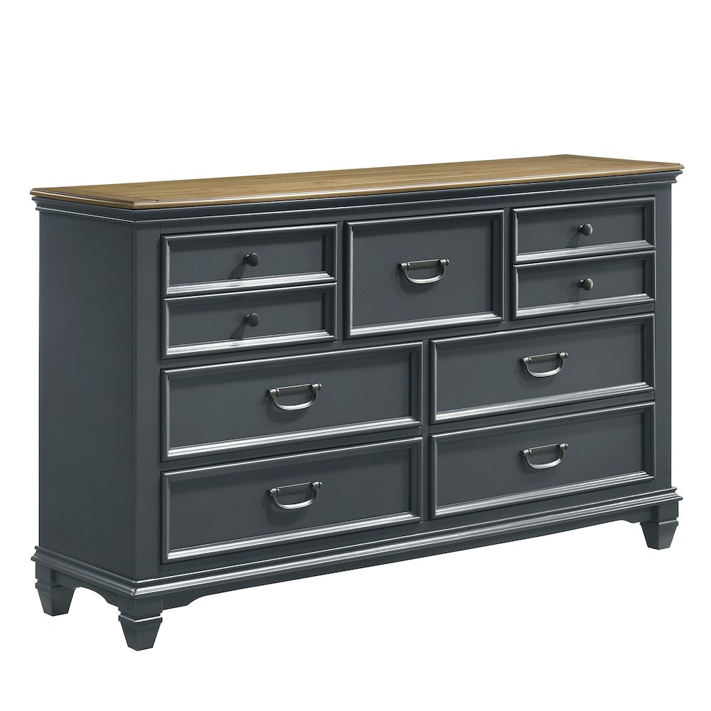 Clelane Wood 7-Drawer Dresser, Slate Blue. Picture 1