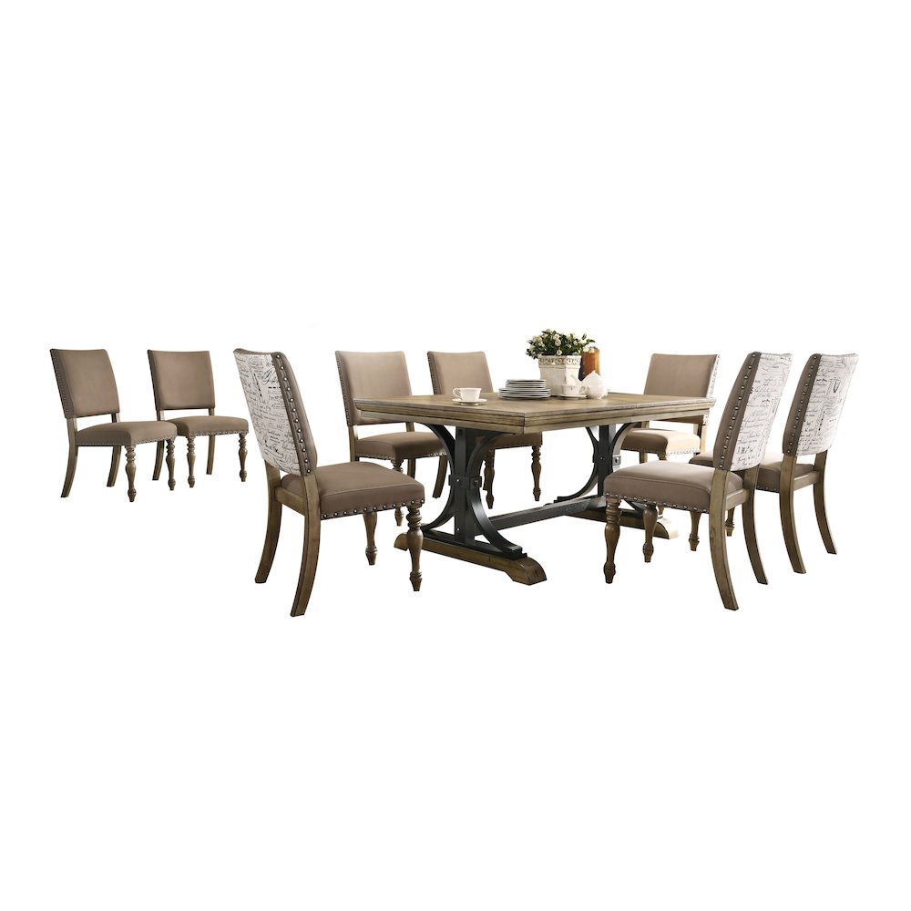 Birmingham 9-Piece Extendable Table with Nailhead Chairs Dining Set, Driftwood. Picture 1