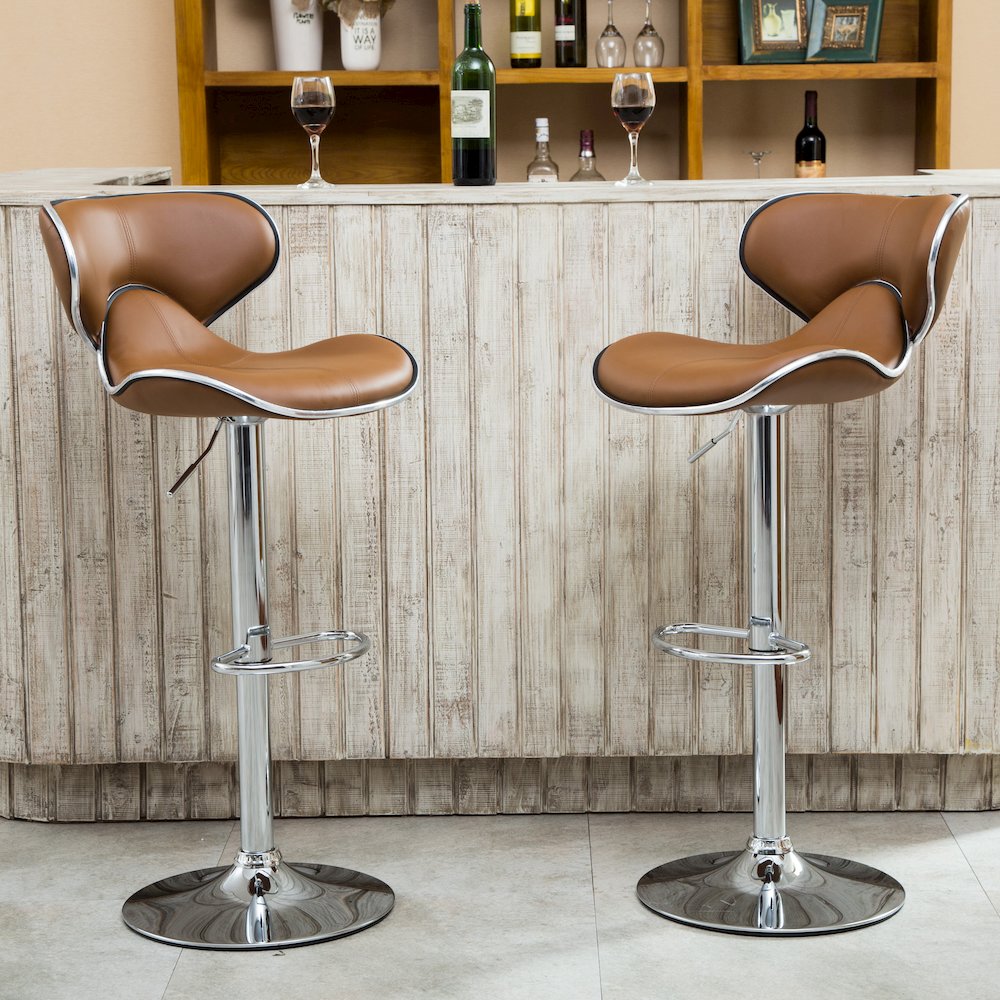 Masaccio Caramel Leatherette Adjustable Swivel Barstool Chrome Base, Set of 2. Picture 2