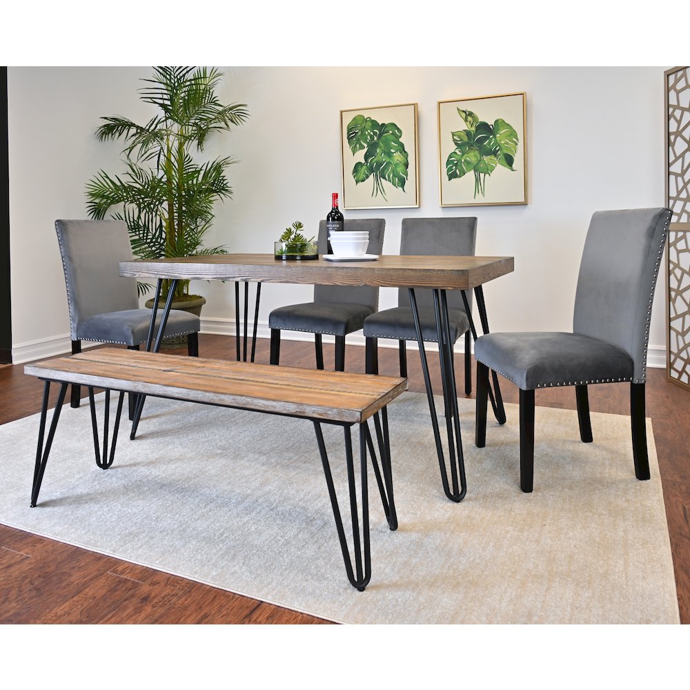 Ashzo 6-Pc Dining Set, Hairpin Dining Table with 4 Chairs and Bench, Gray. Picture 5